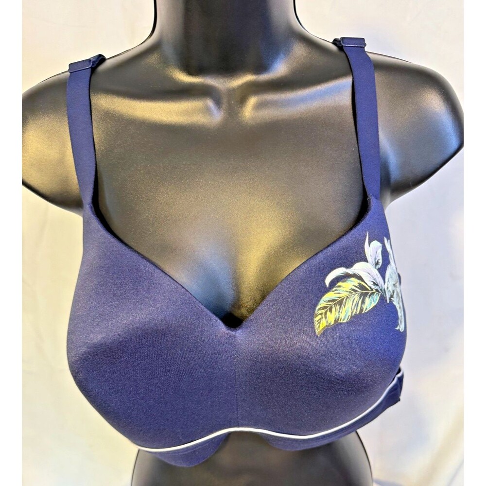Cacique Women's Plus Bra 42C Navy Floral Softcup Coastal Boho Easy Comfy